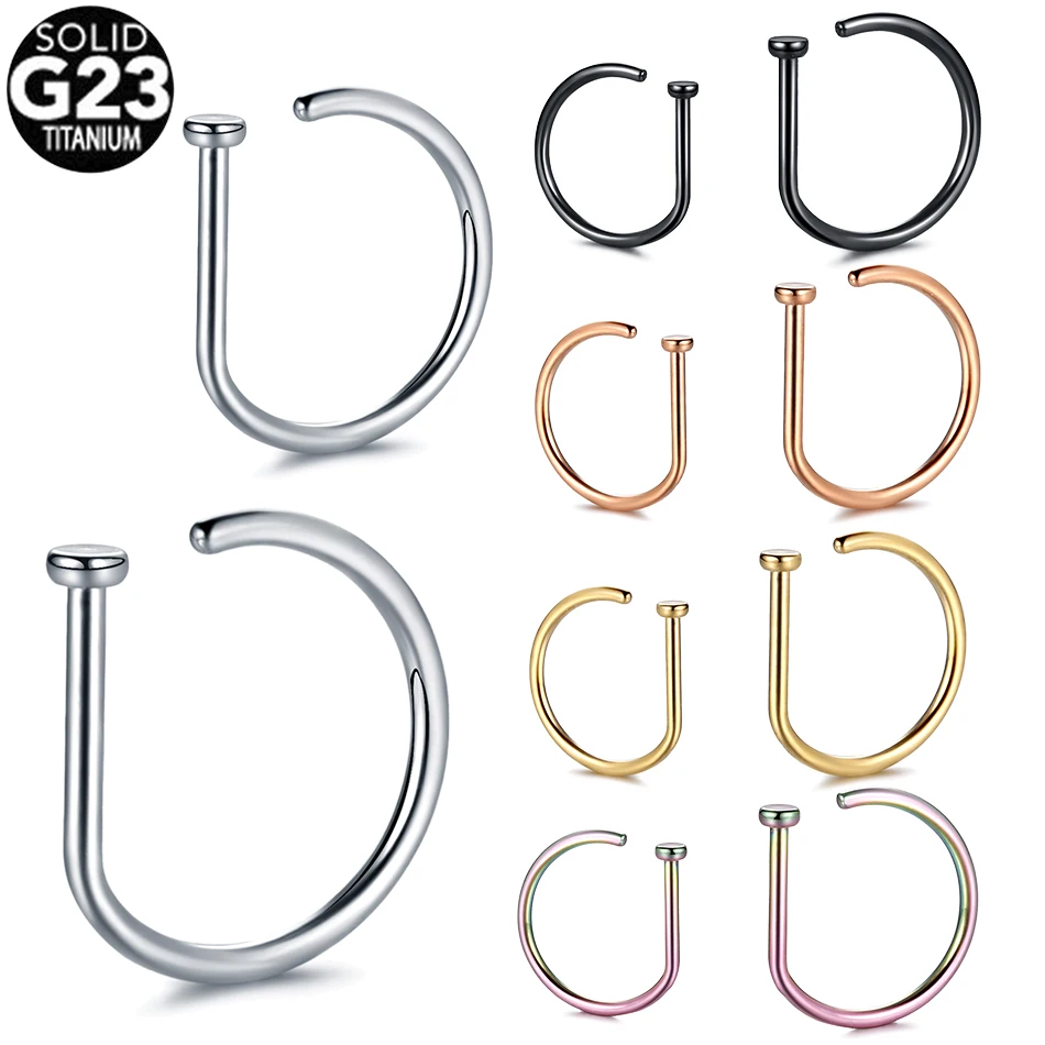 

1PC Punk G23 Titanium D Shaped Fake Nose Ring Nostril Piercing 18G/20G Nose Hoop Ring Septum Nose Earring Piercing Body Jewelry