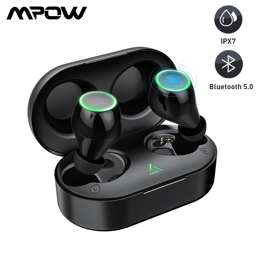 Mpow T6 Bluetooth 5,0 TWS наушники беспроводные наушники с громкой связью мини наушники IPX7 водонепроницаемые с 21 ч плей тайм сенсорное управление Новинка