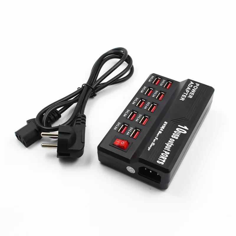 

USB Fast Charging HUB10 Port 12A Smart Charging Station USB Charger Mobile Phone Tablet Digital Direct Charging Charger