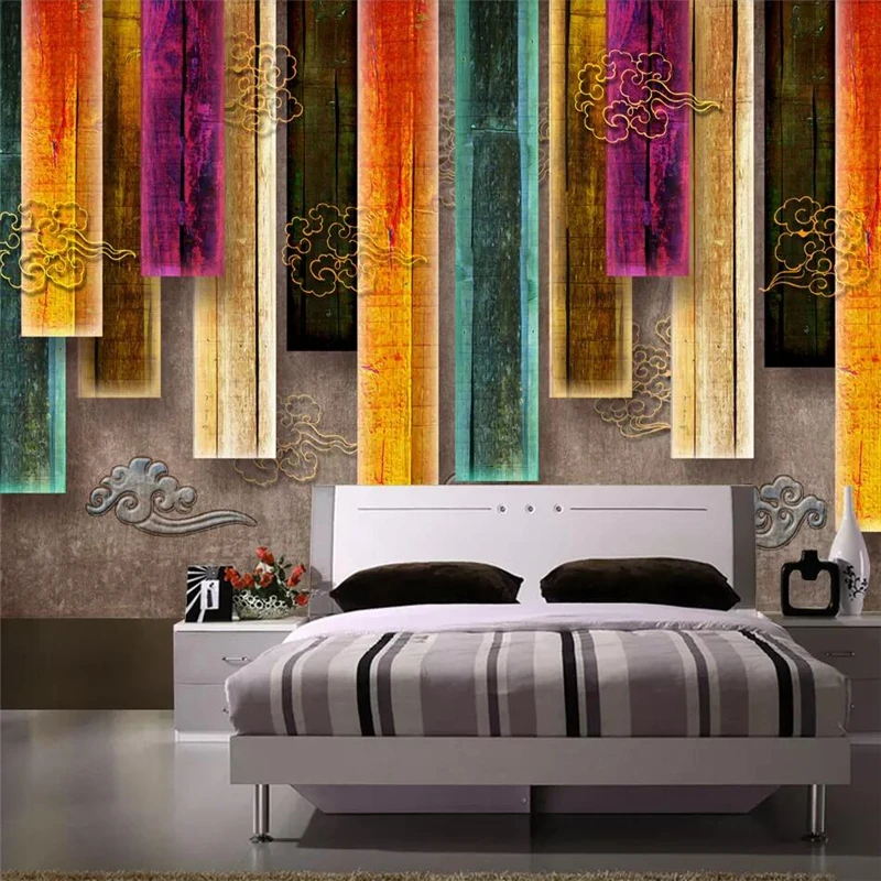 Customize Three-dimensional retro box auspicious cloud living room sofa TV background wall custom large mural green wallpaper |