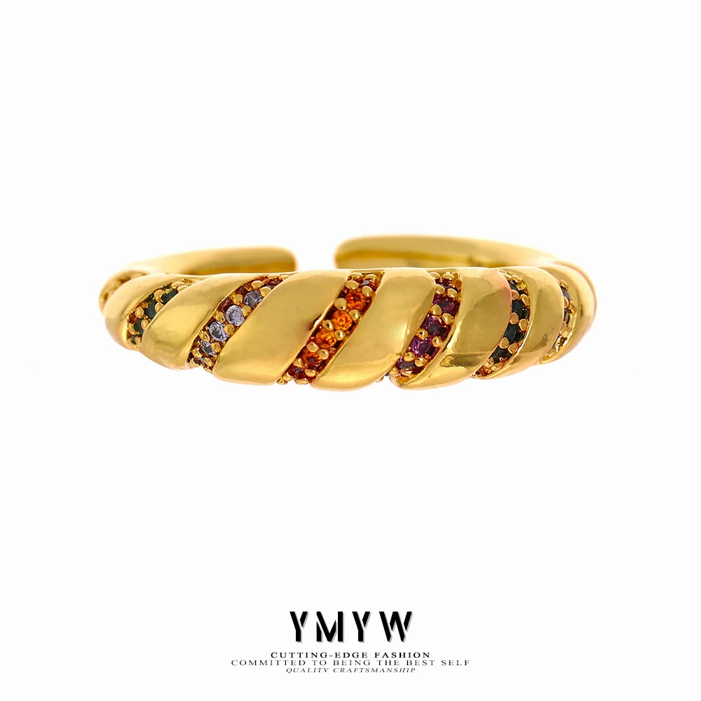 

YMYW 2021 Round Opening Ring Texture Copper Metal Delicate Cubic Zirconia Finger Ring Women Trendy Jewelry Accessories Gala Gift