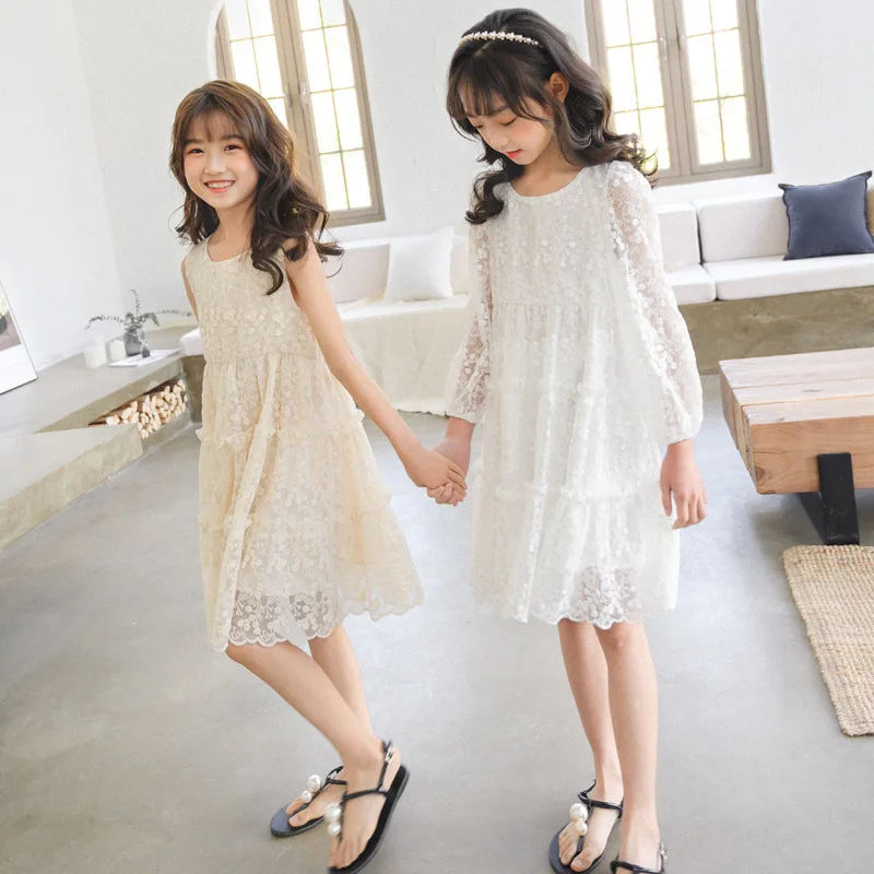 Teen Flower Girl Dresses For Kids Clothes Summer 2020 Spring White Beige Lace Floral Dress Girls 13 To 15 5 6 12 14 Years 8 | Детская