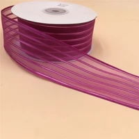 38mm x 25 yards purple organza stripes wired edge ribbon for birthday decoration gift wrap ping 1 12 n2038