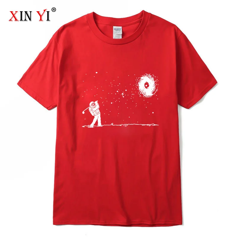 XIN YI Men's High Quality 100% cotton Funny astronaut print t shirt loose o-neck men tshirt short sleeve t-shirt male tee tops | Мужская