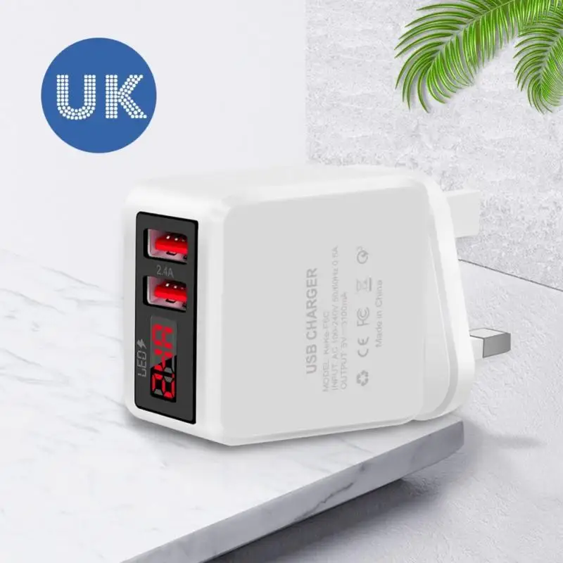 Зарядное устройство US EU UK с цифровым дисплеем а двойной USB-адаптер для