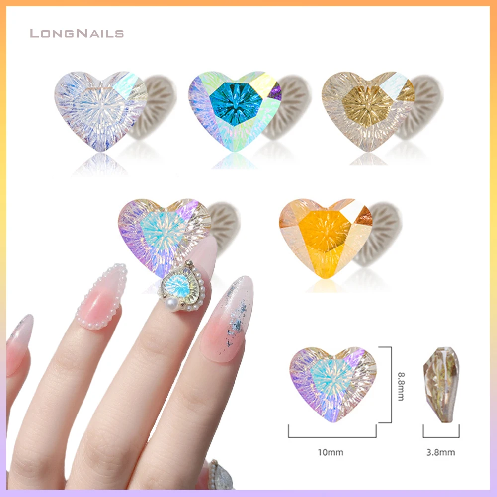 

1pcs Aurora Charm Cameo Nail Art Rhinestones Heart Relief Glass Curve Back Manicure Jewelry Shiny Crystal Nail Accessories 3DGEM