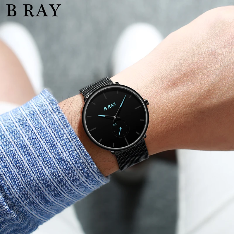 B RAY модные мужские часы Топ бренд Роскошные Кварцевые повседневные тонкие