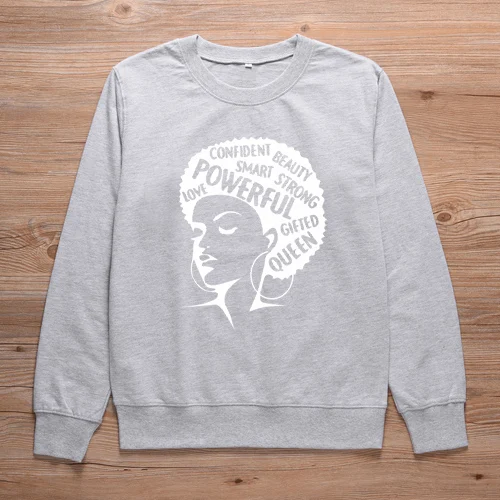 ONSEME афро леди Графический свитер женский наряд христианский Crewneck Толстовка Унисекс уличные пуловеры Толстовка спортивный костюм - Цвет: Gray-White
