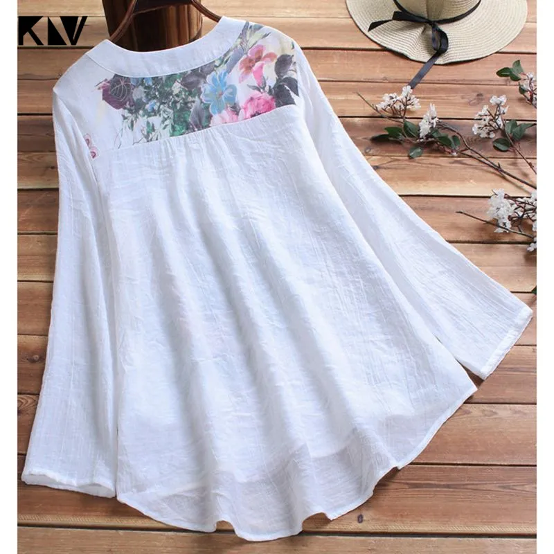 Женская винтажная блузка KLV Повседневная Свободная составного кроя в стиле бохо