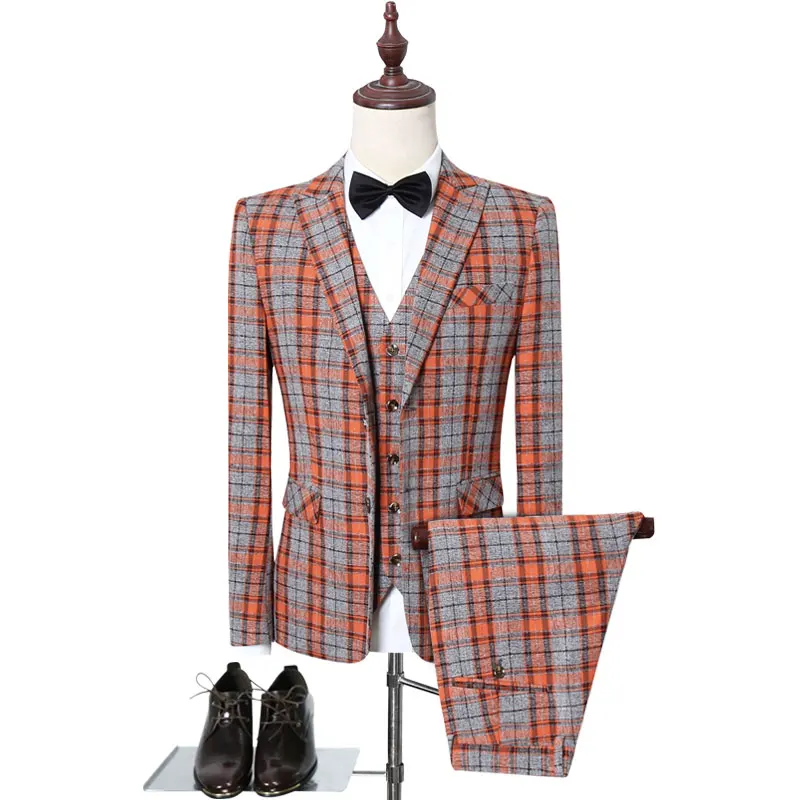 

Classic Men Wedding Suit Slim Design Men Business Suit Fashion Plaid Suit Men 3 Piece Size 4XL 5XL Men Suit Jacket + Pant + Vest