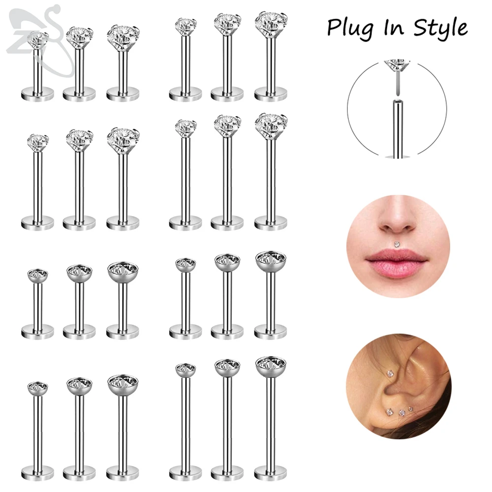

ZS 3-4pcs/lot 16g Stainless Steel Lip Piercing Set For Women Men CZ Crystal Labret Monore Tragus Helix Conch Piercings Jewelry