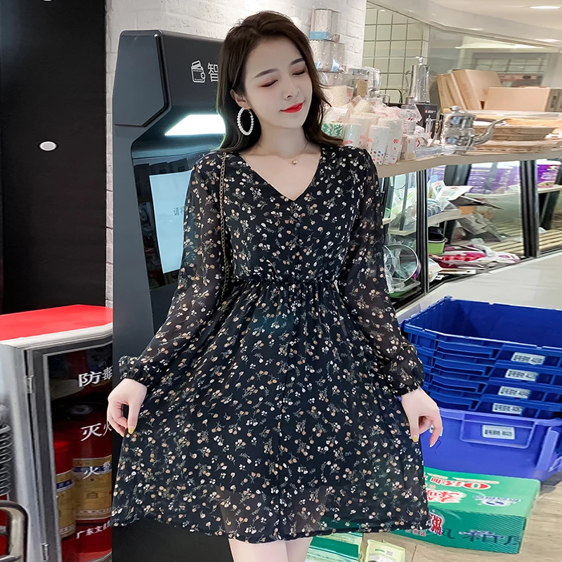 Шифоновое мини-платье Осеннее винтажное повседневное шикарное черное платье с