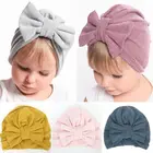 Теплый головной убор, шапка для младенцев, цветочный ободок для новорождённого, лента для волос, хлопок, одноцветные, с узелком, бант, головной убор