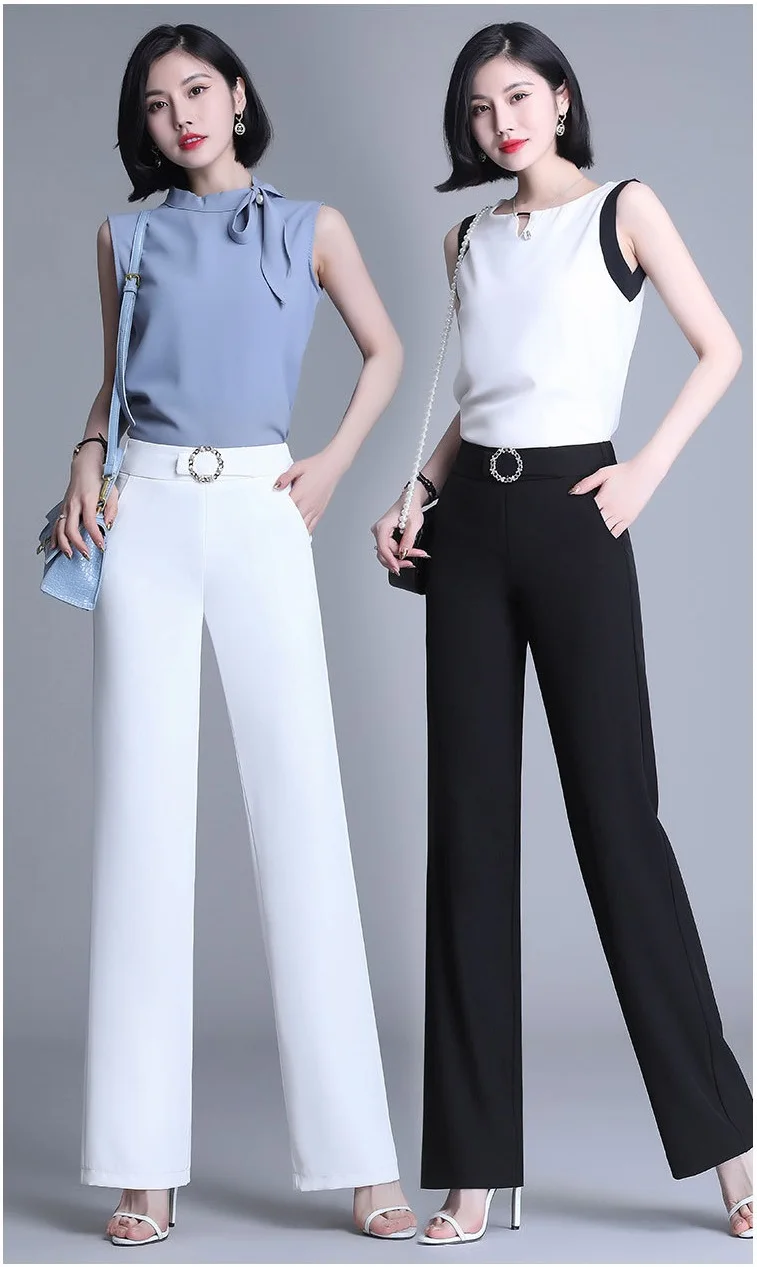 

Брюки женские с широкими штанинами, тонкие прямые повседневные штаны из вискозы, драпировка с завышенной талией, на лето