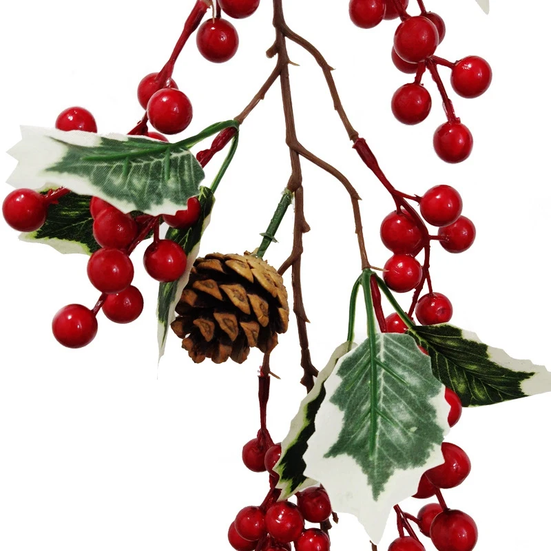 

6.23FT Red Berry Christmas Garland with Pine Cone Garland Artificial Garland Garden Gate Home Decoration for New Year