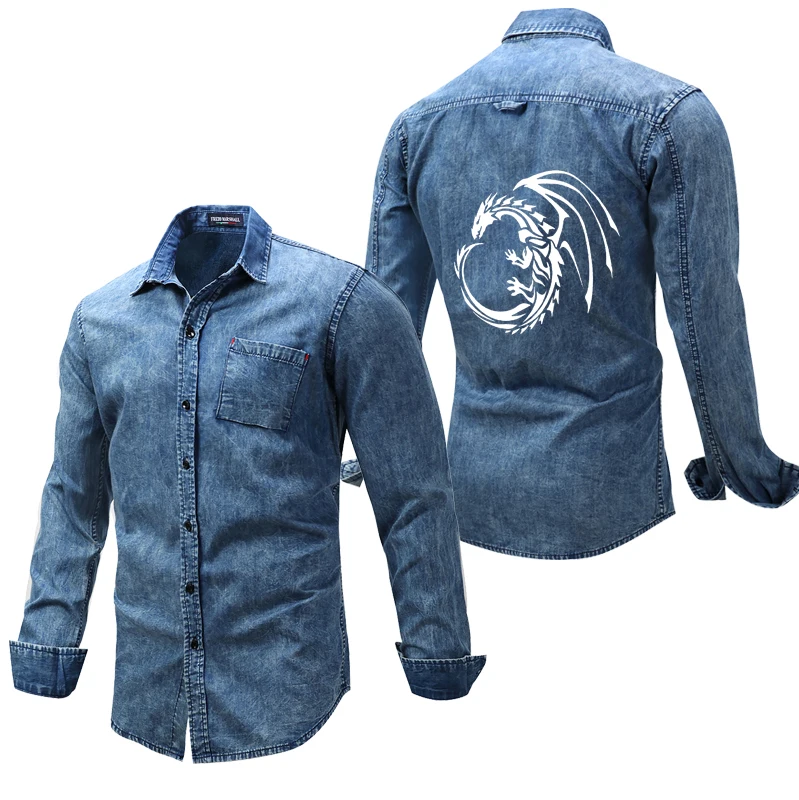 Джинсовая куртка унисекс с индивидуальным логотипом рубашка длинным рукавом для