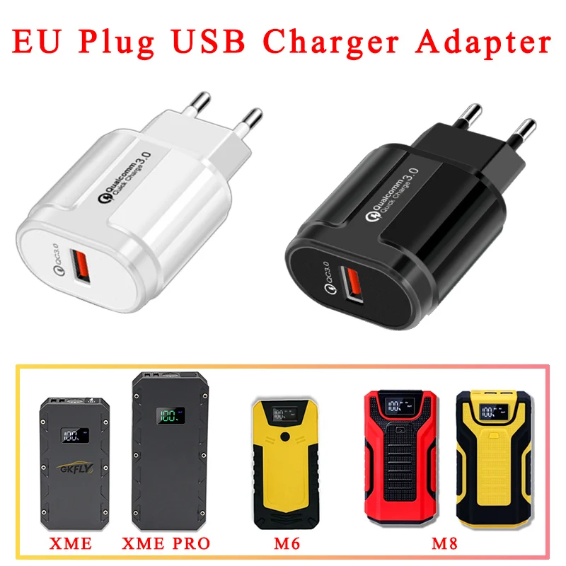 

EU Plug USB Adapter Power Bank Charger For GKFLY M6 M8 XME XMEPRO Car Jump Starter QC3.0 Fast Charging For Huawei Xiaomi Iphone