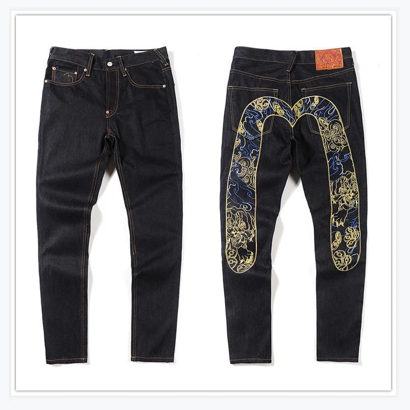 Джинсы мужские прямые с вышивкой модные повседневные Аутентичные дышащие штаны