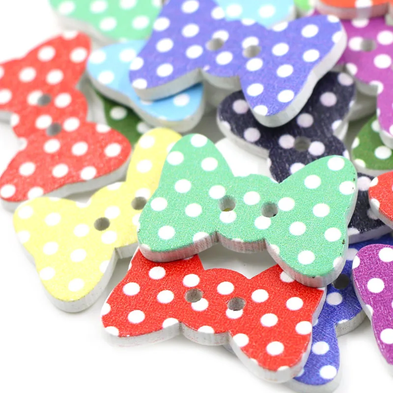 50PCs Dots Bow Wood Button 2-Holes Decorative For Scrapbooking Sewing Baby Clothes DIY Accessories | Дом и сад