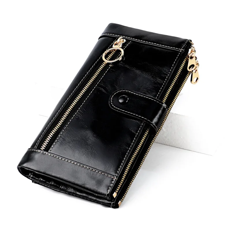 

Genuine Leather Long Women Wallets Rfid Fashion Female Mobile Phone Pocket Zipper Women Clutch Wallet Ladies Purse Card Holder