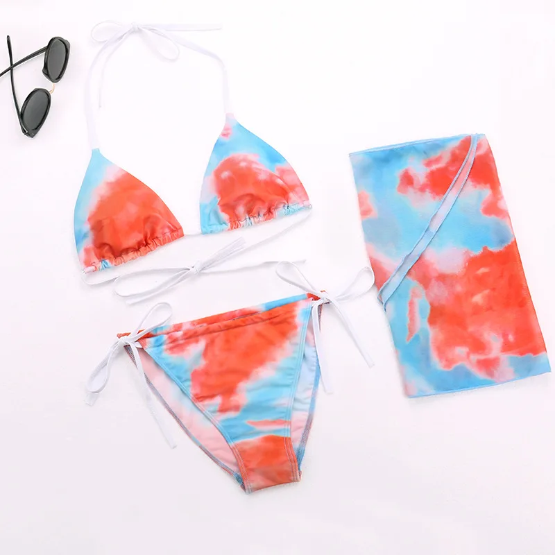 

Sexy 3 Pieces Bikini Sets Women Bikini With Skirt Cover Up Swimsuit Female Swimwear Print Biquini Bathing Suits Summer Beachwear