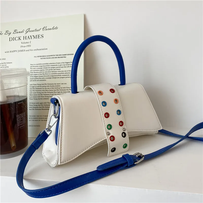 

Высококачественная женская сумка для подмышек с широким ремешком, дизайнерские синие и белые Наплечные Сумки из искусственной кожи, женска...