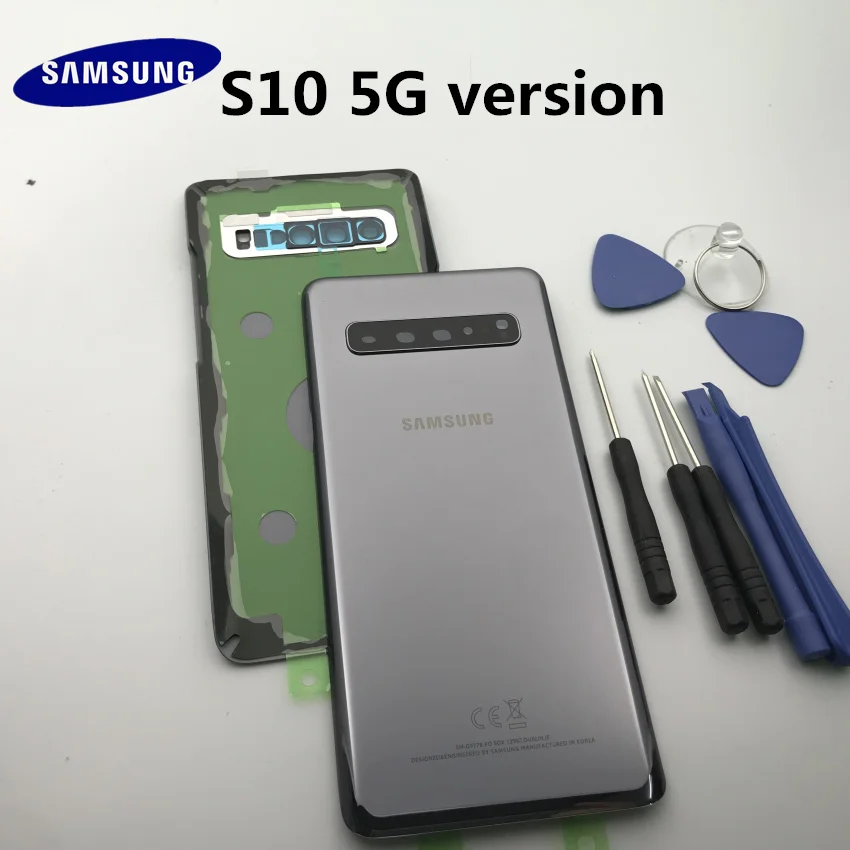 Оригинальное стекло samsung Galaxy S10+ G977 G977F 5G versio задняя крышка батарейного отсека задняя крышка корпуса чехол+ клейкая наклейка+ Инструменты