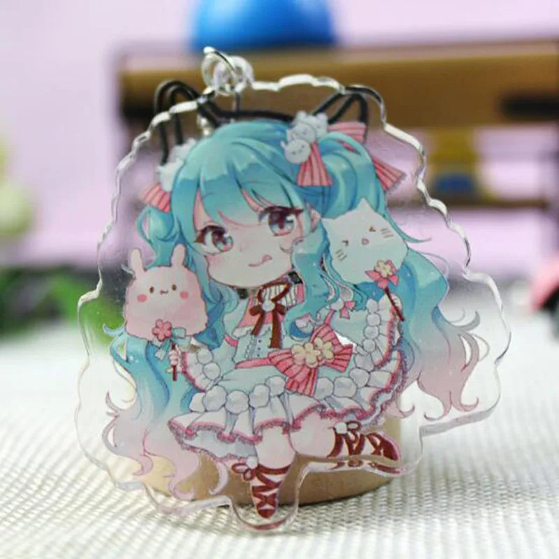 Hatsune Мику акриловый брелок Luo Tianyi аниме подвеска автомобильные аксессуары японский прозрачный брелок игра зеленый лук Брелок - Цвет: 1