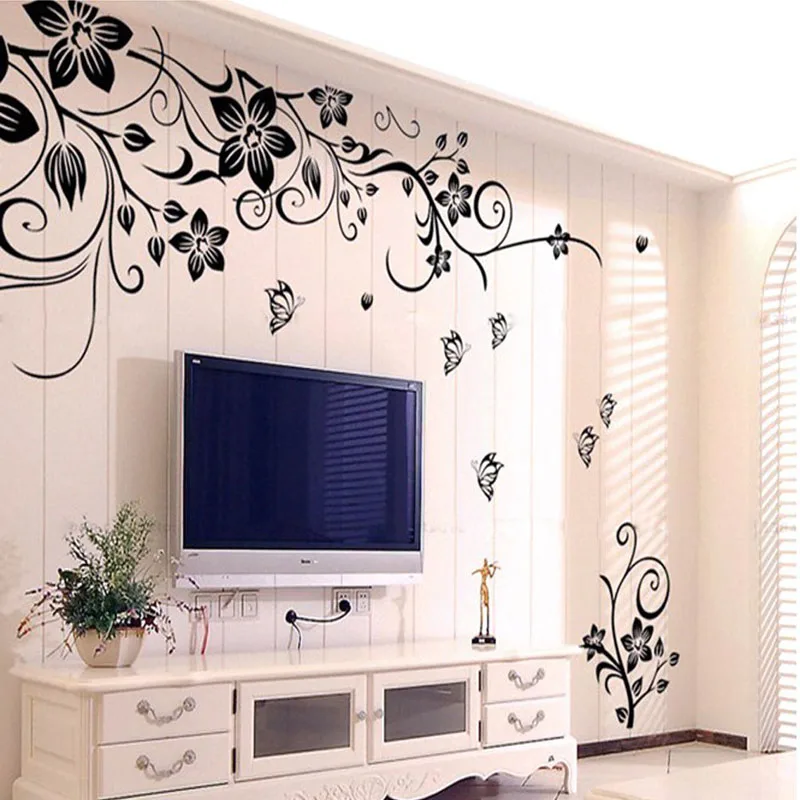 

3D three dimensional wall sticker fashion romantic butterfly flower mural PVC art decals bedroom living room decoration painting