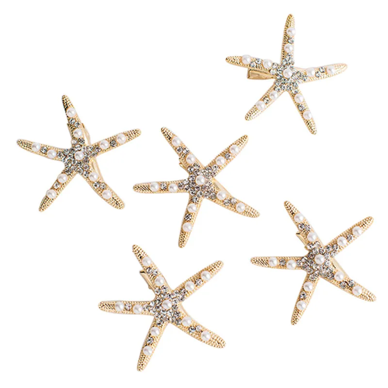 

1PCS Fashion Crystal Pearl Starfish Hairpin For Women Large Rhinestone Hair Clips Headwear Girls Hair Barrettes Accessories