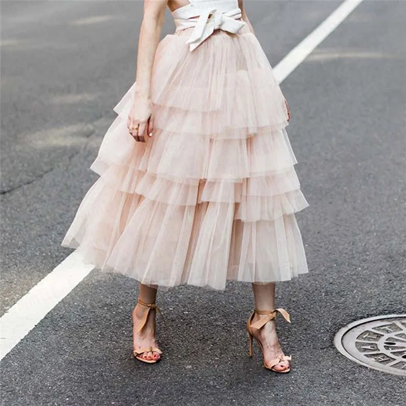 

Spring Fashion Summer Women Boho Lace Princess Tiered Ruffle Flower High Waist Beach Long Skirt Temperament princess Doll Skirt