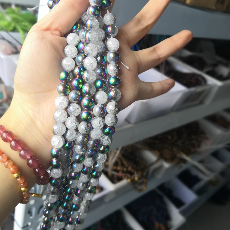 

Colorful 6 8 10 12 14MM Silver Color White Snow Cracked Crystal Stone Popcorn Beads 15" Strand Jewelry Making Bracelet Earring