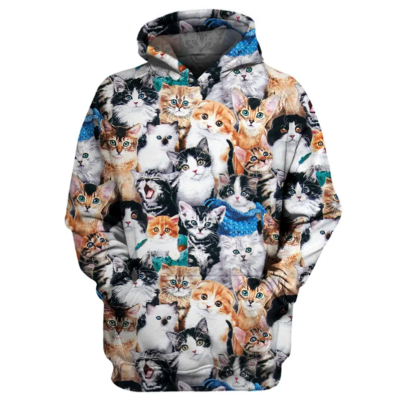 

Cat cute pattern 3D printing men's hoodie unisex sweatshirt fashionable hooded sweatshirt casual zipper hoodie streetwear BH0001