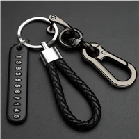 anti lost car keychain phone number card keyring leather bradied phone number plate key ring auto vehicle key chain accessories