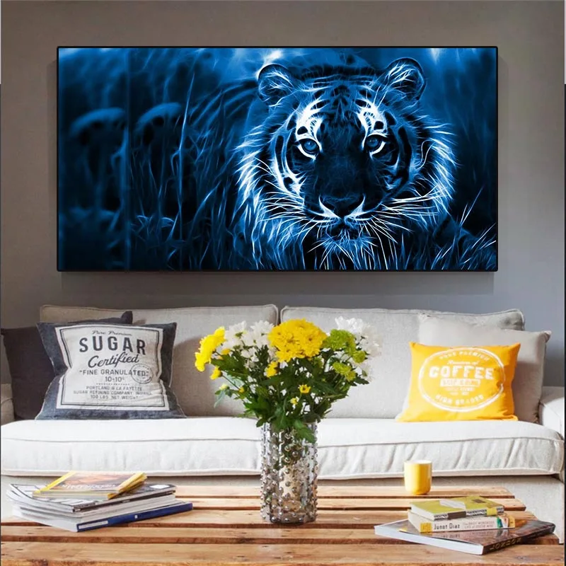 

Color Luminous Tiger Canvas Painting Modern Animal Painting Wall Art Poster Living Room Wall Bedroom Home Decoration Painting