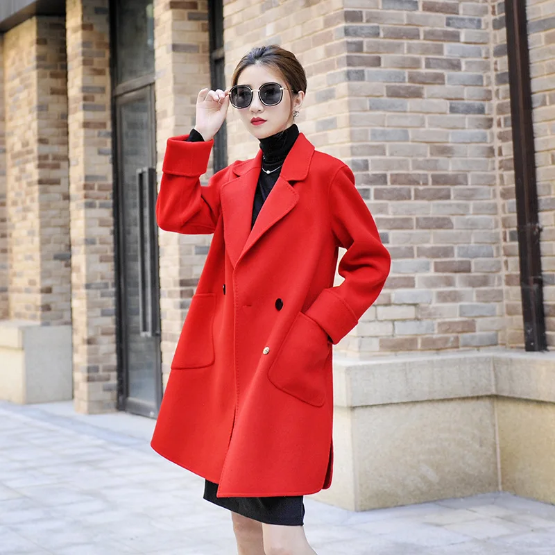 

casaco feminino New Women Autumn Winter Wool Maxi Long Coat Female Double Breasted Loose Overcoat Outerwear LX1824