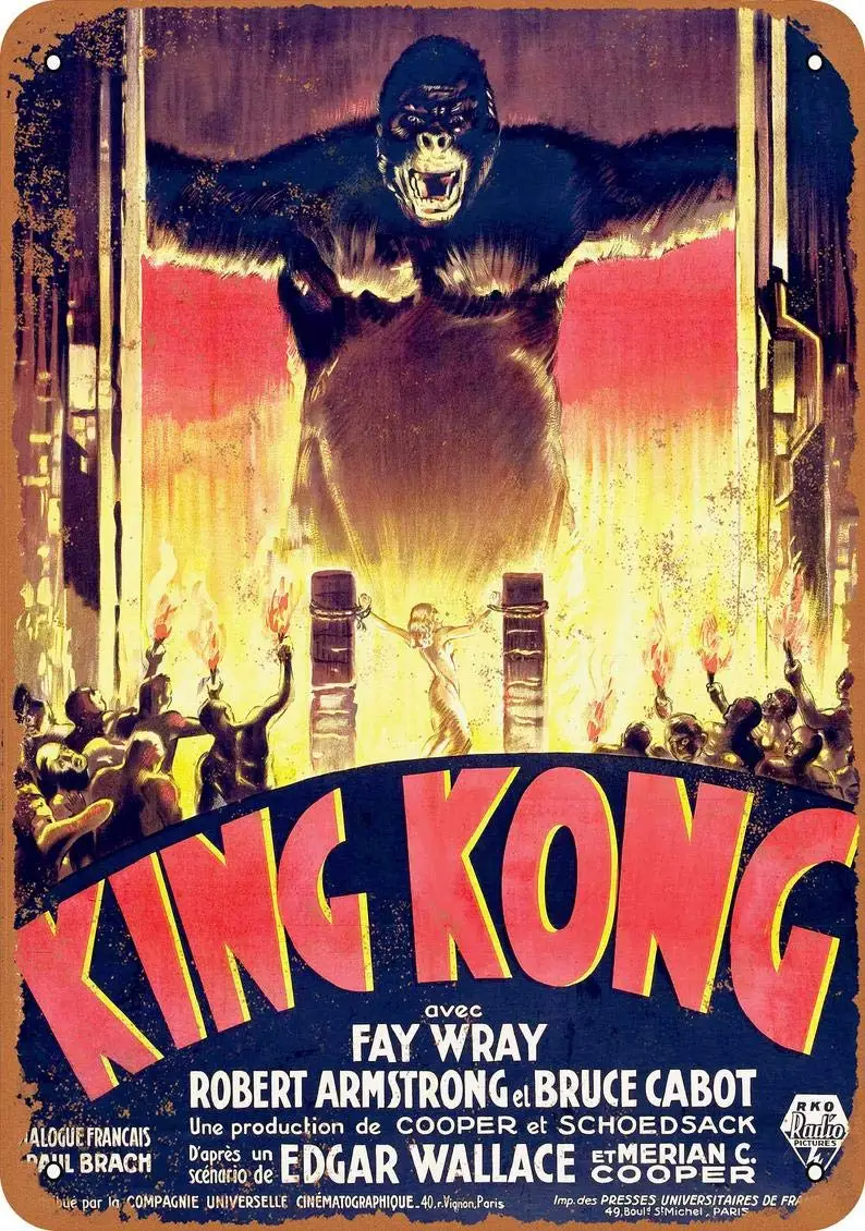 

1933 King Kong Movie Retro Metal Vintage Aluminum Sign for Home Coffee Wall Decor 8x12 Inch
