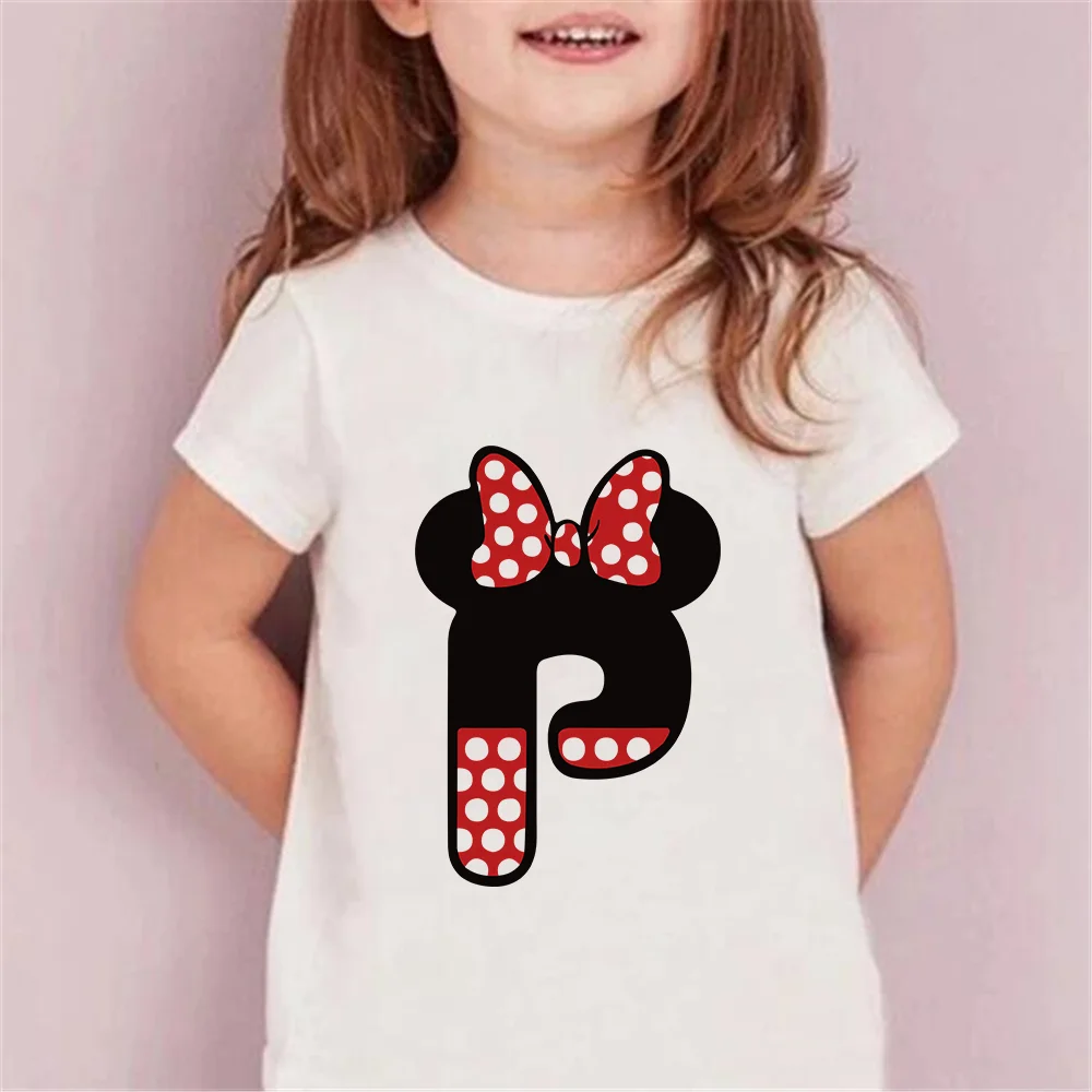 

Disney Custom Name Letter Combination Kids' Tshirts Graphic Children Tee Tops Minnie Mouse Font P Q R S T Children's T Shirts