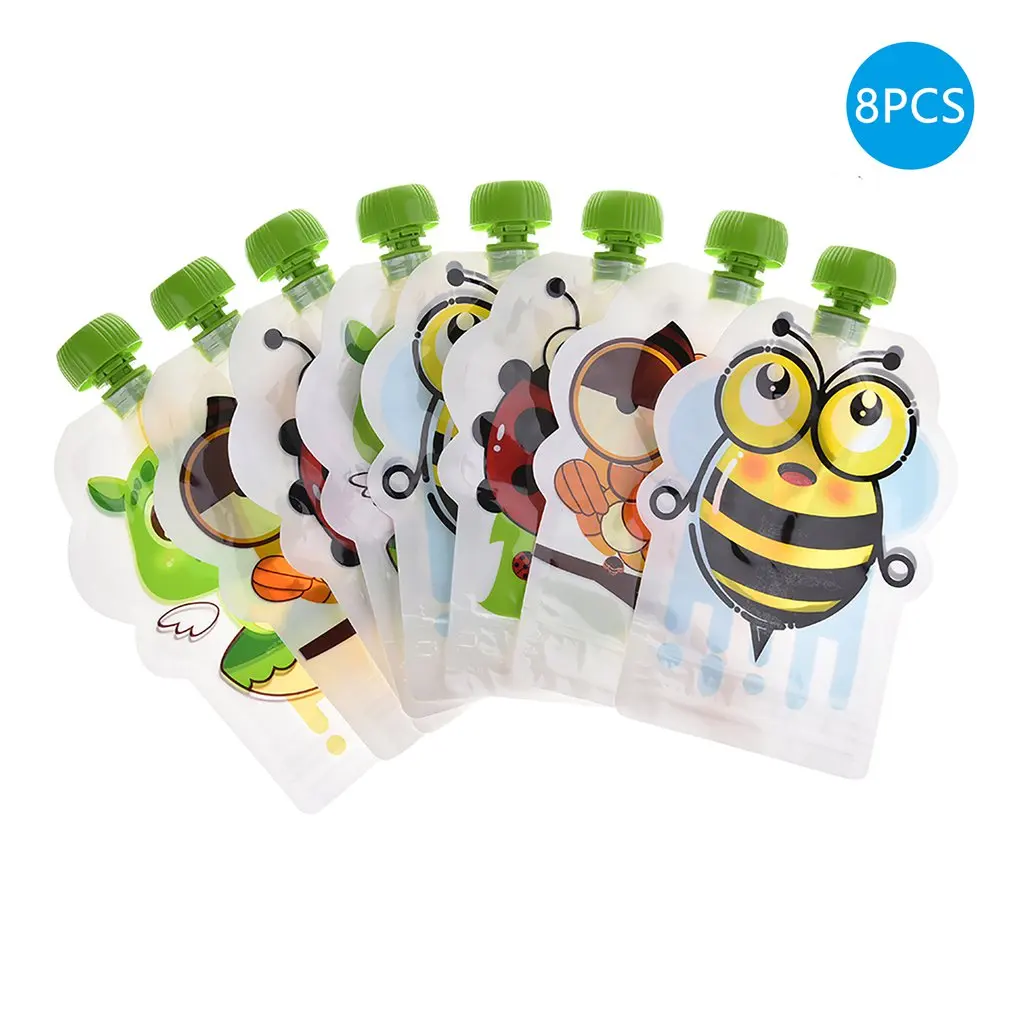 Bolsa de almacenamiento de alimentos para ni&ntilde;os, bolsa de almacenamiento de pulpa de pur&eacute; casero, sellada, reutilizable y port&aacute;til, 8 piezas-0