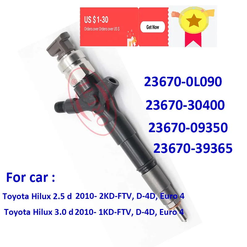 

ORLTL New Injector 23670-09350 23670-39365 Nozzle 23670-0L090 23670-30400 for Toyota Hilux 2.5 d 2010- 2KD-FTV, D-4D, Euro 4 1k