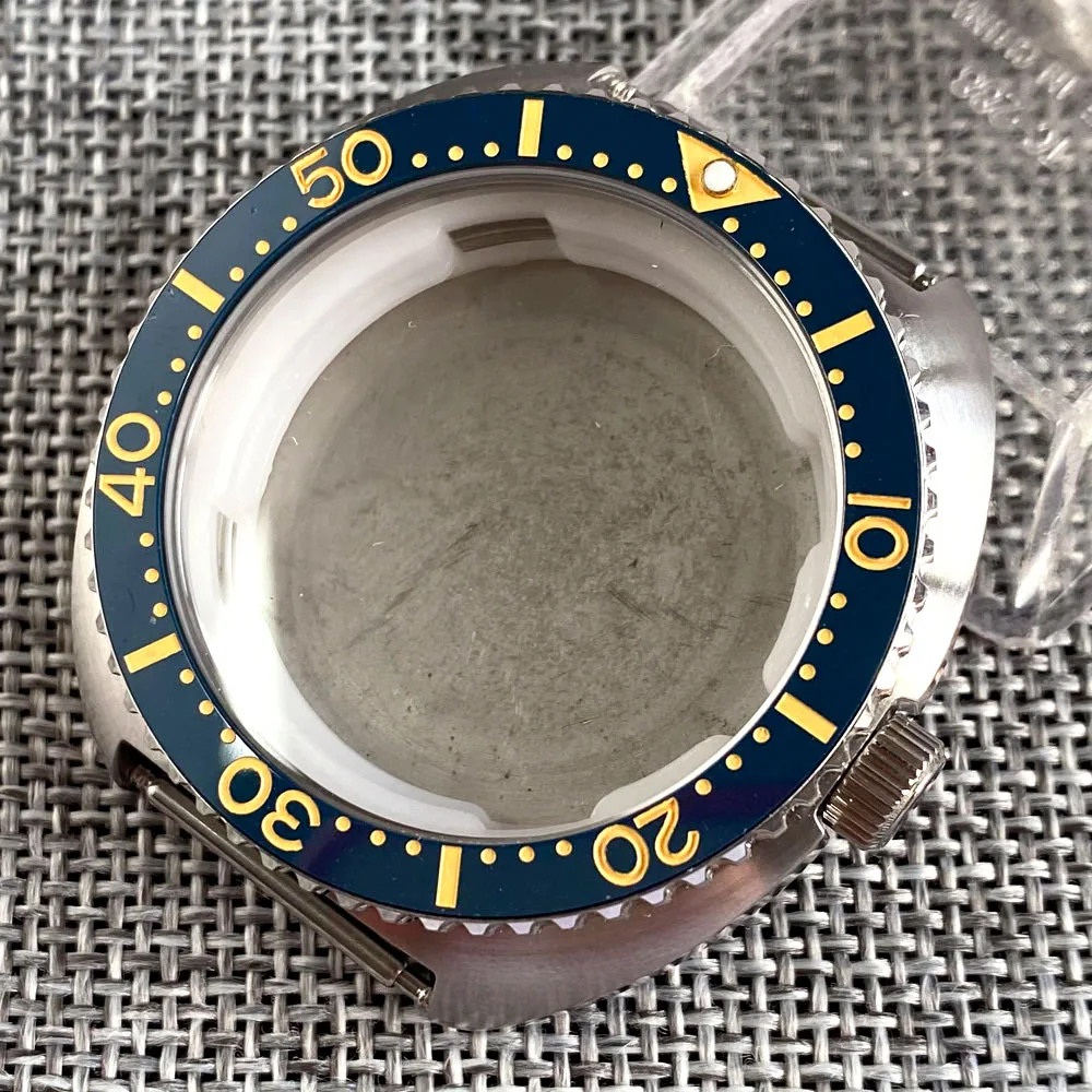 

Brushed 43MM Watch Case fit NH35A NH36A 3 o'clock Crown Green Gold Navy Blue Insert Plastic Movement Holder Sapphire