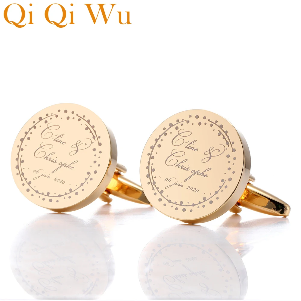 

Personalized Gold Suit Shirt Cufflinks Mens Wedding Business Jewelry Customized Engrave Cuff links Buttons Father Gifts Cufflink