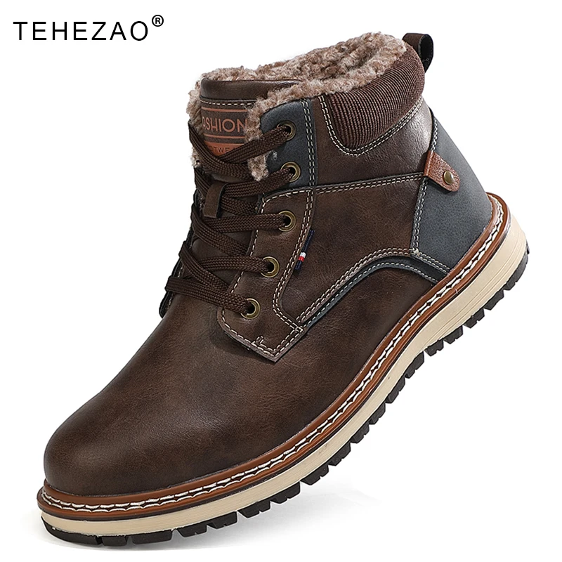 

TEHEZAO Men Winter Plus Velvet Warm Outdoor Sports Tactical Shoes Thickened Non-Slip Durable Men Hiking Shoes High-Top Men Shoes