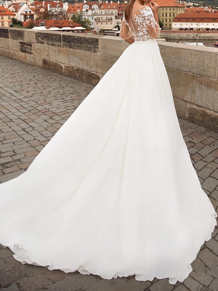 

Hi Shy Bride New Simple Wedding Dress Backless Sleeveless Design Chiffon Lace Bride Dresses Princess Dress Plus Size Tailor-made