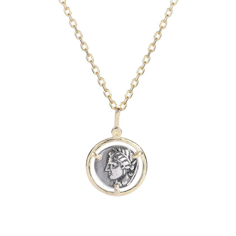 

Double Sided Portrait Pendant 925 Silver Necklace Jewelry Minimalism Chocker Kolye Vintage Collier Bijoux Femme Women Fashion