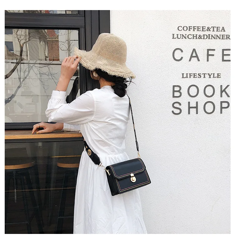 Bag for women new Korean style straddle bag outdoor travel chic wide band sewing fashion one shoulder small square bag