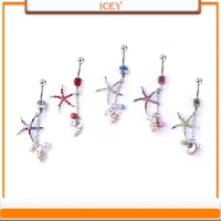 1pc starfish belly ring shell navel stud crystal belly navel jewelry rhinestones belly button ring crystal belly body jewelry