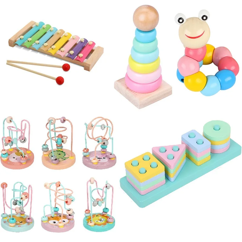 

Mini Wooden Montessori Baby Toy 6-12-24 Month Around Beads Maze Cartoon Early Learning Educational Toys Children Math Blocks Toy