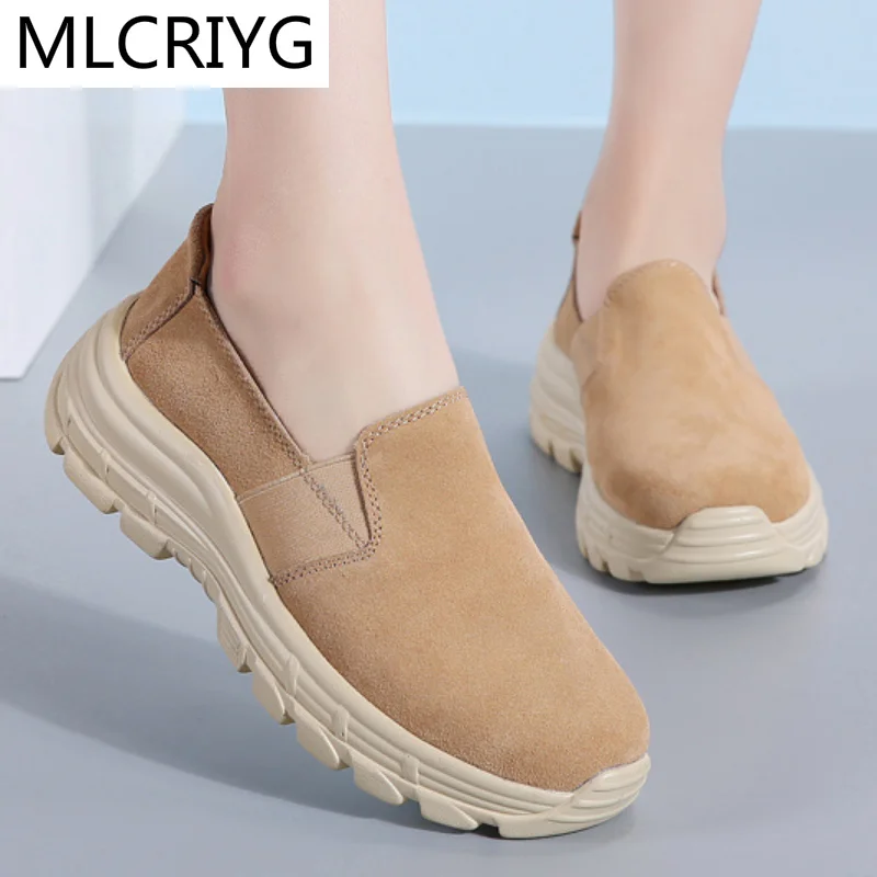 

Женские нескользящие однотонные туфли на платформе, удобные повседневные дышащие туфли на мягкой подошве, осень 2021