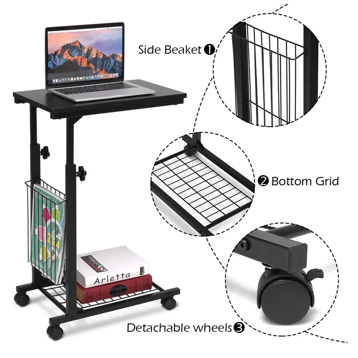 

Adjustable Portable Laptop Desk Computer Table Removable Bedside Table Sofa Side Table Can be Lifted Standing Desk 48x30cm